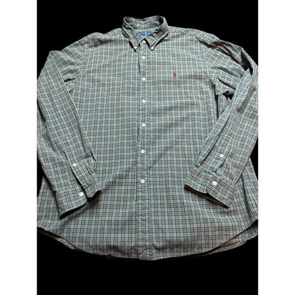 Ralph Lauren Oxford Cotton Green Red Plaid Button Front Pony Shirt‎ Sz XL - Picture 1 of 6